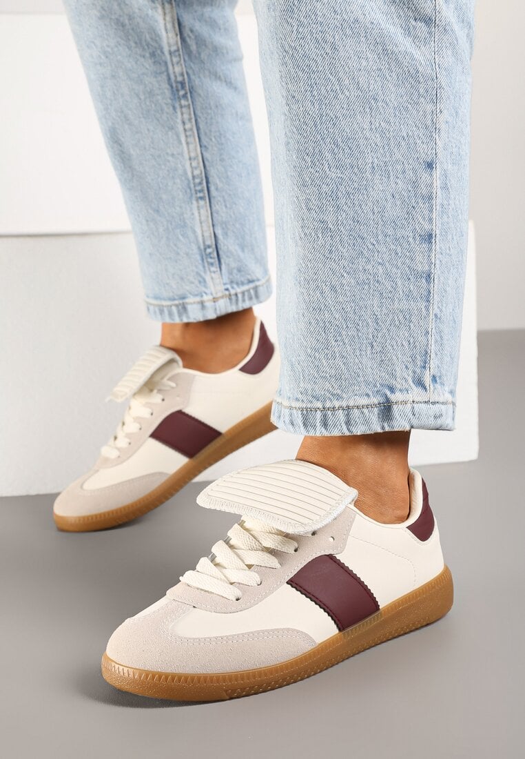 Adidași bej și bordo, cu șireturi, plați, cu model geometric Felilva