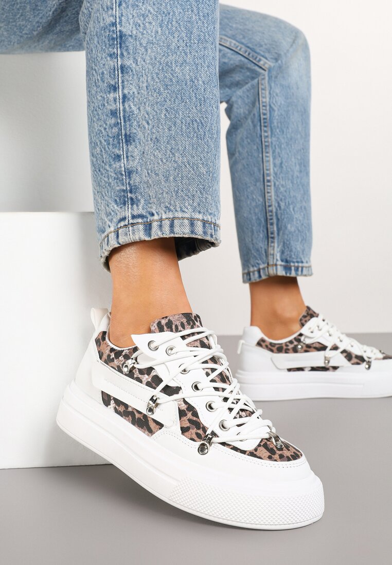 Adidași Albi cu model leopard Doridi
