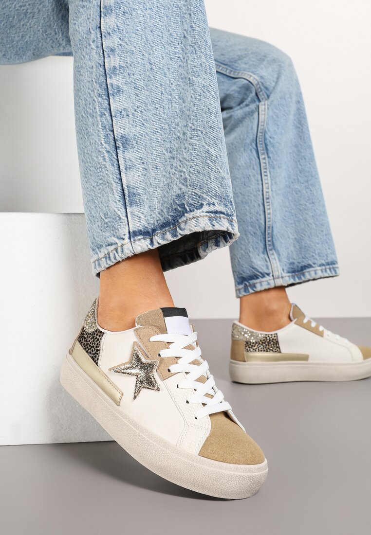 Adidași Bej închis pe Platformă Joasă cu Decorațiuni cu Sclipici Felaven