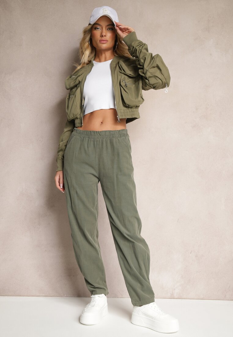 Pantaloni Verde închis Din bumbac Cu talie înaltă Melili
