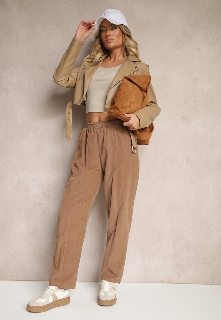 Pantaloni Maro De Bumbac Talie Înaltă Stil Clasic Arivora