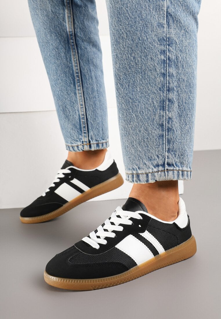 Adidași Negri pe Talpă de Cauciuc Decorați cu Benzi Emidi