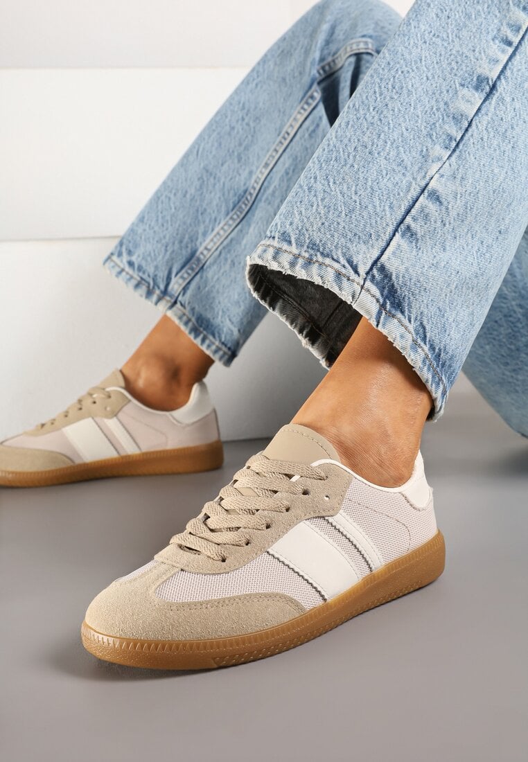 Adidași Bej închis cu talpă de cauciuc Decorați cu dungi Emidi