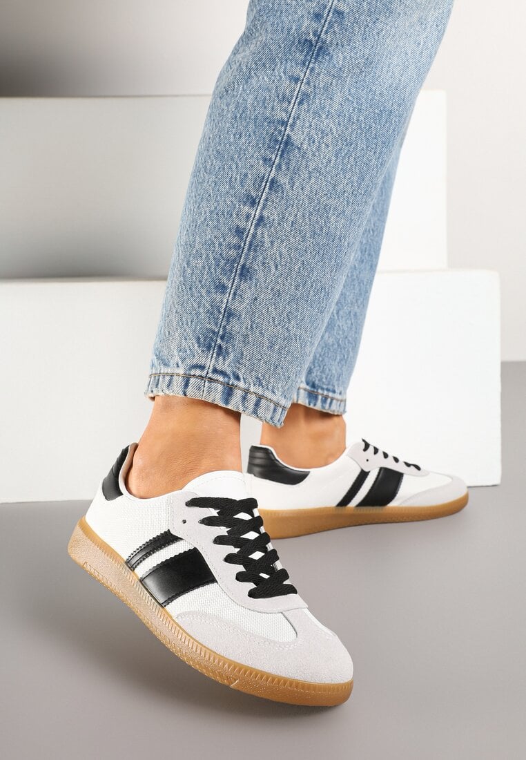 Sneakers Alb-Negru pe Talpă de Cauciuc Decorate cu Dungi Emidi
