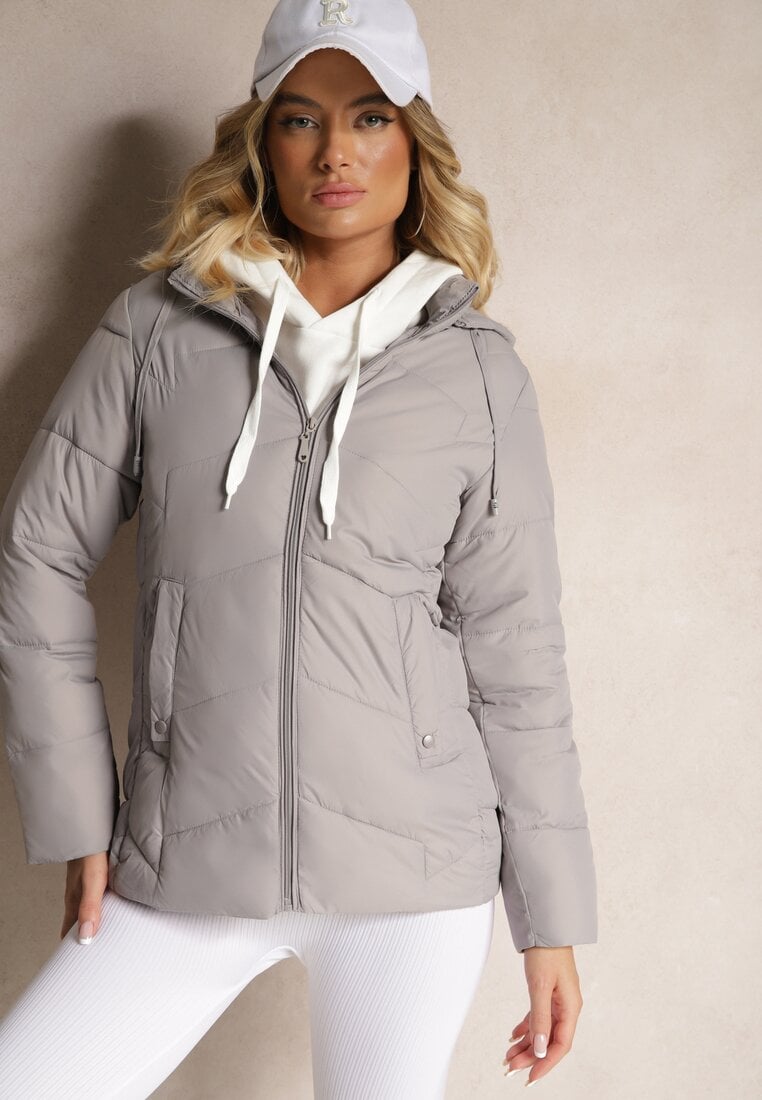 Jachetă Gri deschis Matlasată cu Glugă detașabilă Felathra