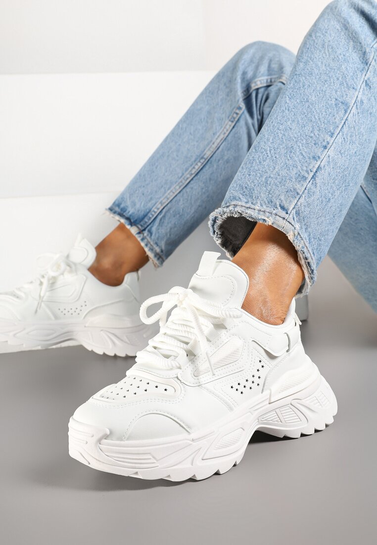 Adidași Albi în Stil Streetwear pe Talpă Embosată Nelasea