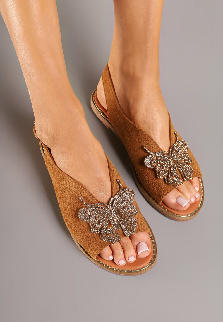 Sandale Maro din eco-piele întoarsă Decorate cu Zirconii și cu aplicație cu Fluture Falevelith
