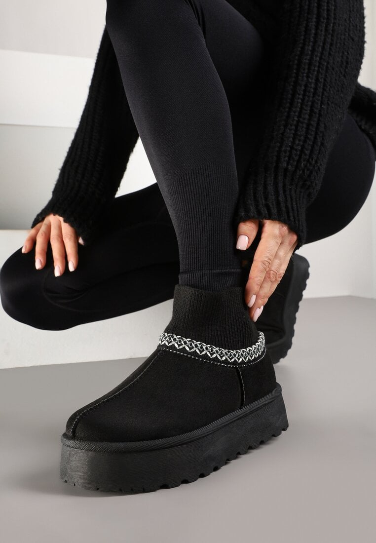 Cizme de zăpadă Negre cu platformă cu carâmb tip șosetă Erevelis