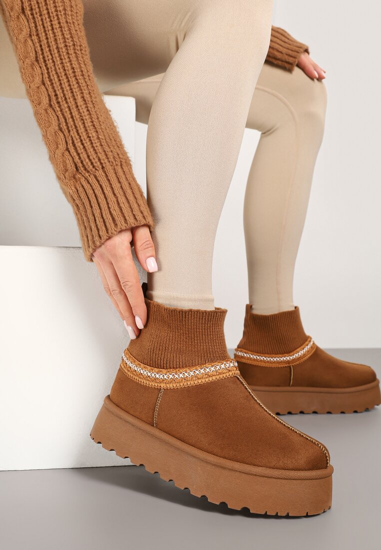 Cizme de zăpadă Maro pe platformă cu carâmb tip șosetă Erevelis