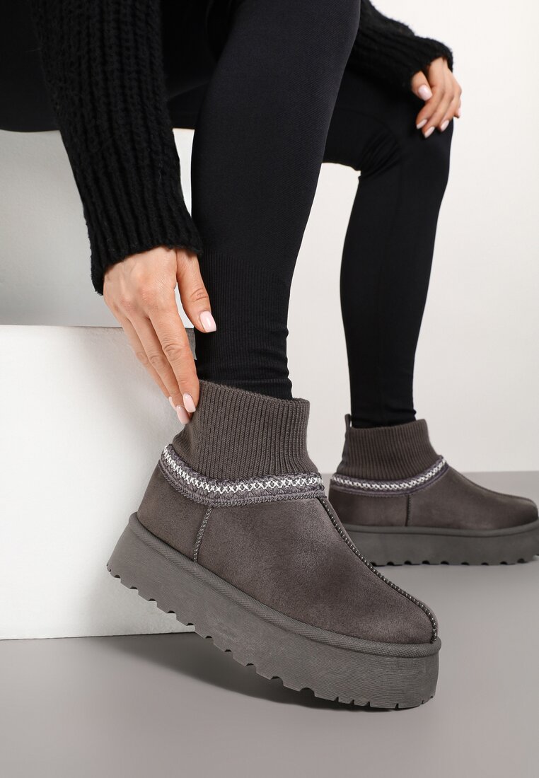 Cizme de zăpadă Gri pe Platformă cu Carâmb Tip Șosetă Erevelis