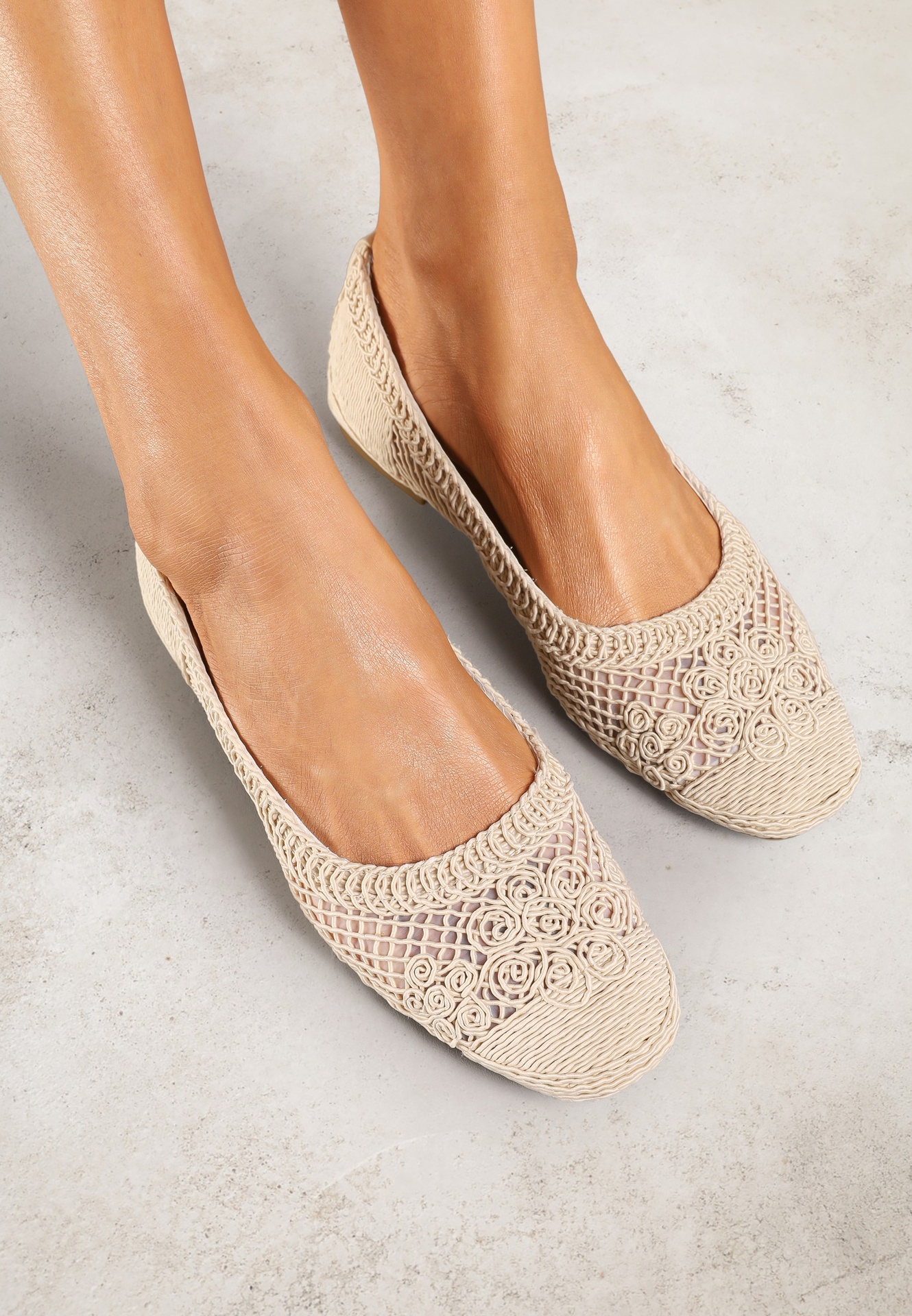 Balerini Bej Decorați cu plasă Landeora