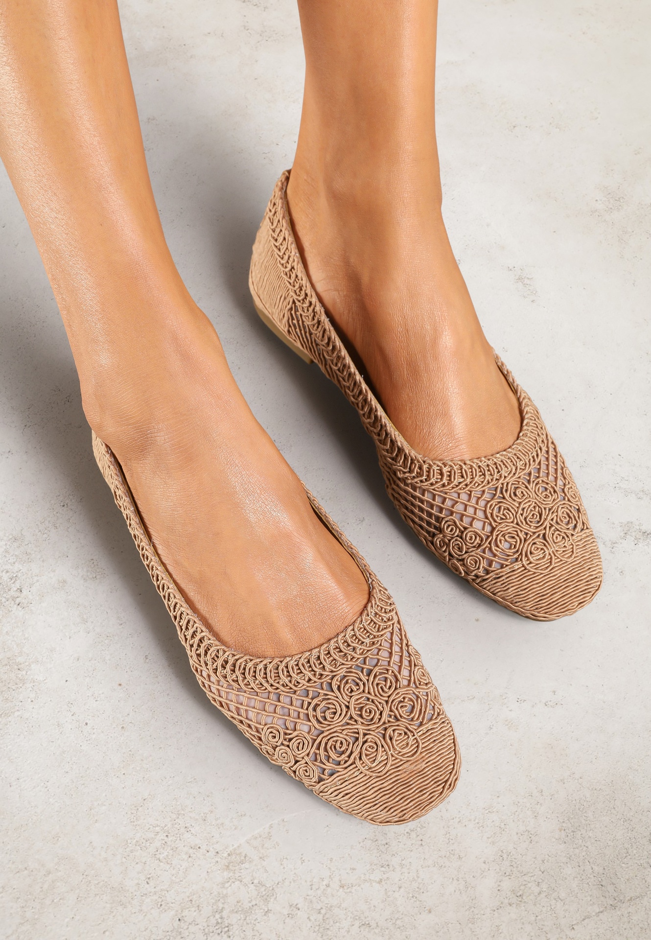 Balerini Bej închis Decorate Cu plasă Landeora