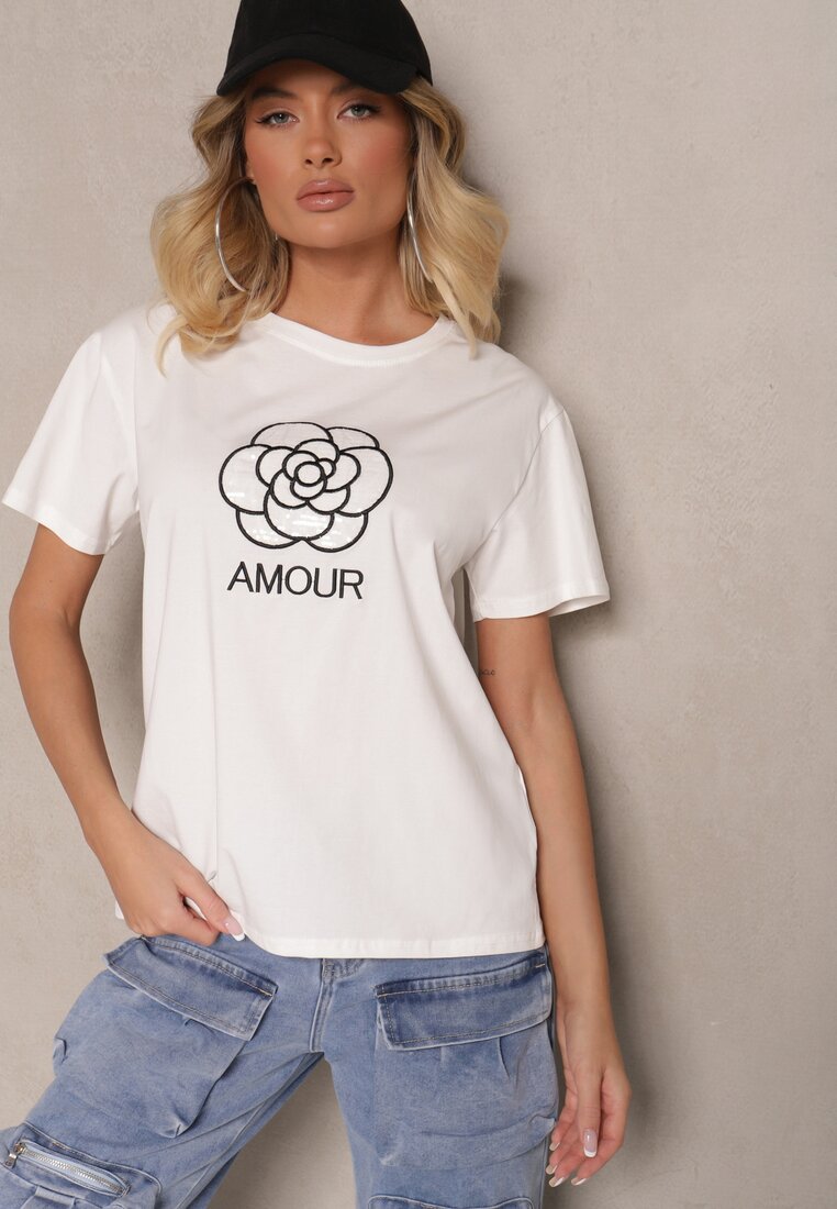 Bluză Albă Din Bumbac Decorată cu text și broderie Nalanith