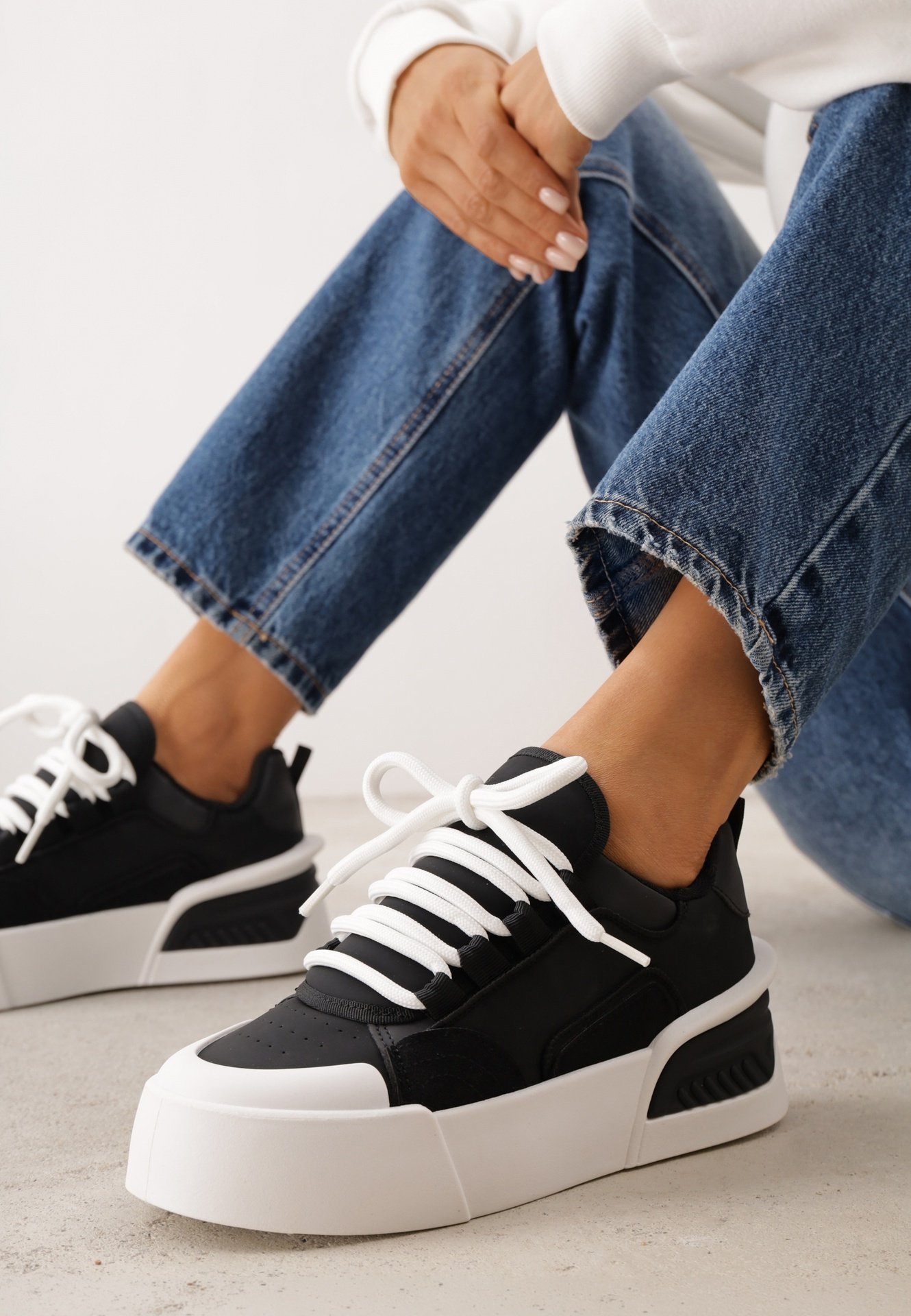Adidași negri stil streetwear tip teniși cu platformă Danenith