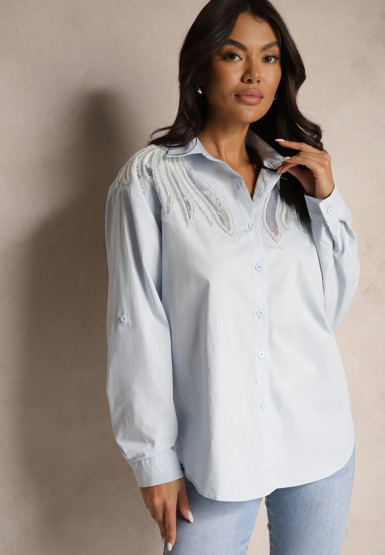 Cămașă albastră de bumbac cu Paiete Donithiel