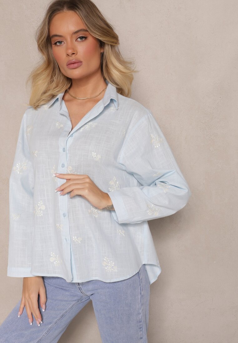 Cămașă Albastră din Bumbac cu Reglare la Mâneci Dorione