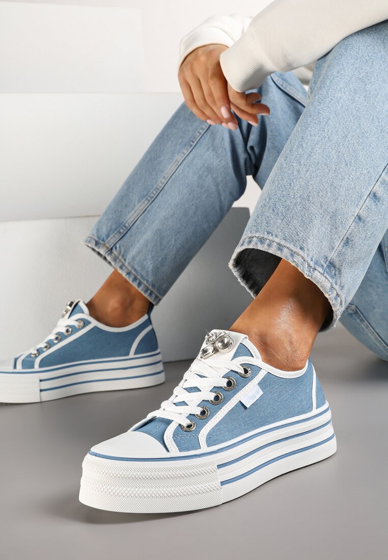 Tenisi Albaștri cu platformă cu aplicație bijuterie Flortewis