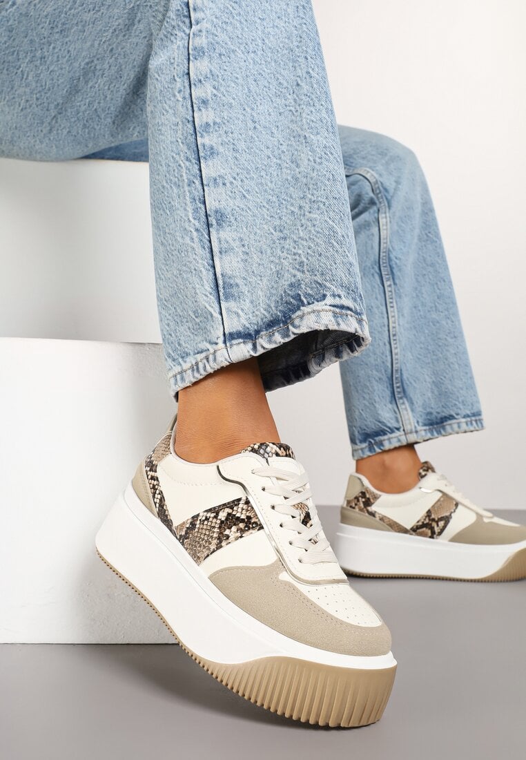 Sneakers Bej pe platformă cu decorațiuni metalice Fonarien