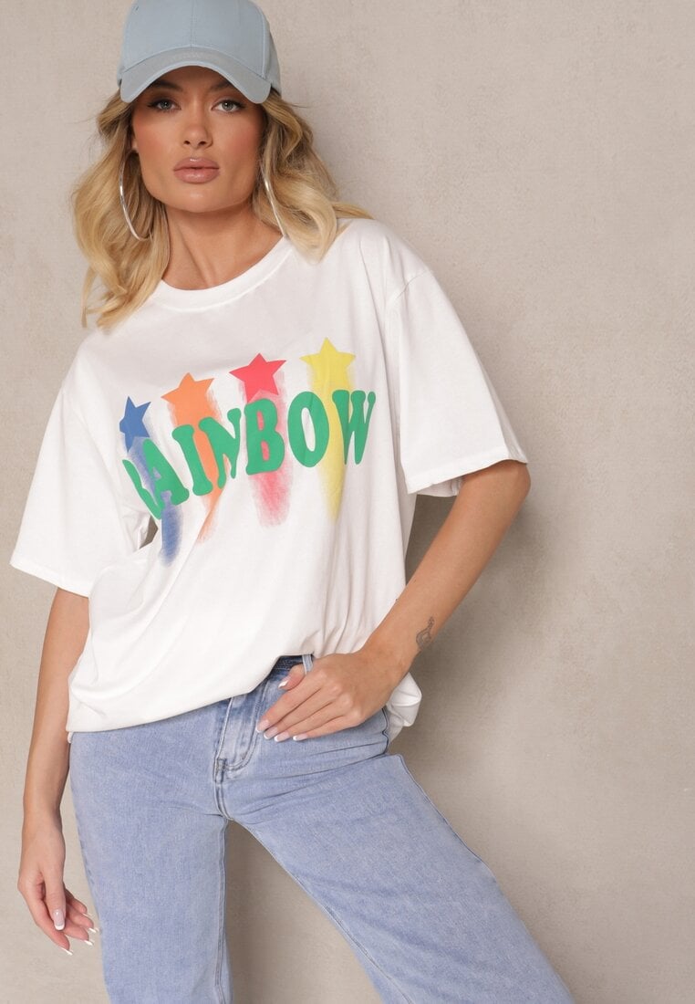 Tricou Alb Oversize cu Inscripție Imprimată Ilorella