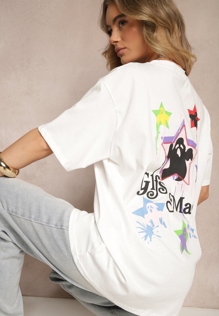 Tricou Alb din Bumbac și Imprimeu Decorativ Sovreti
