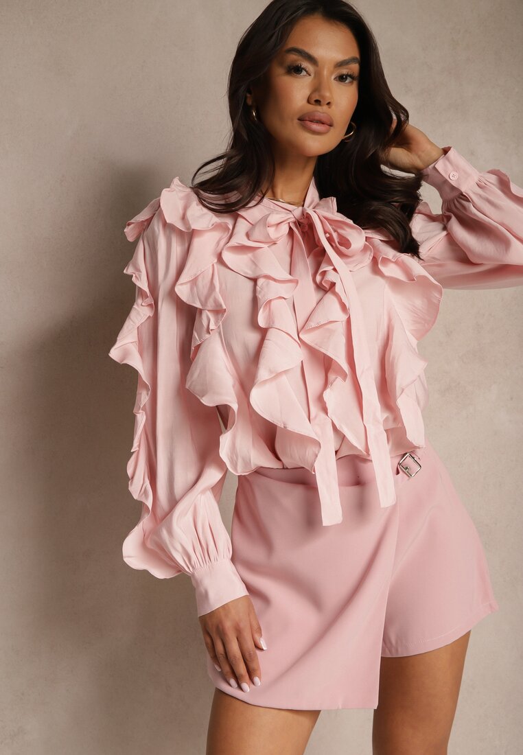 Fustă-Pantaloni scurți roz deschis Talie înaltă cu curea și cataramă Nonithra