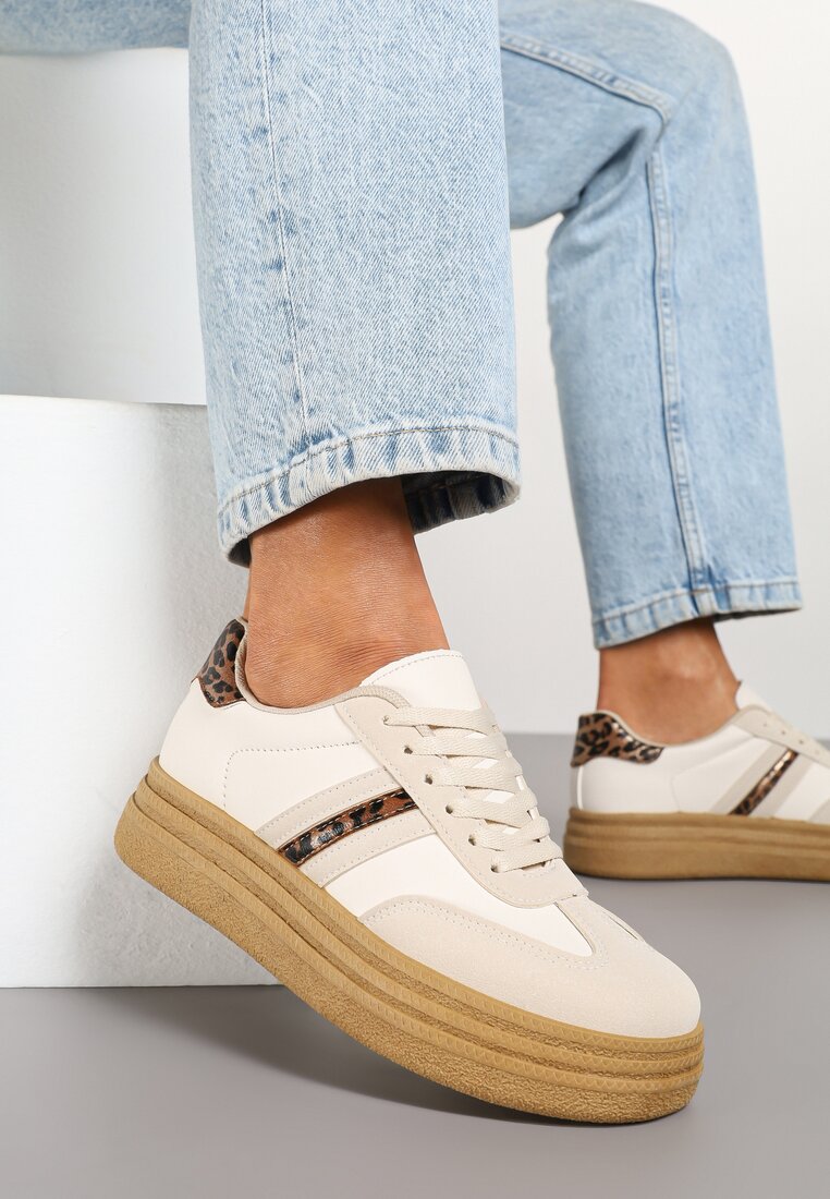 Adidași Bej Iconici Tenisi cu Talpă Groasă Decorați cu Imprimeu Leopard Gonelis