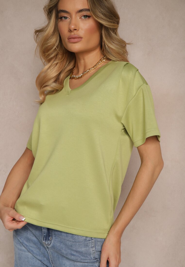 Tricou Verde cu Decolteu în V Fonellea