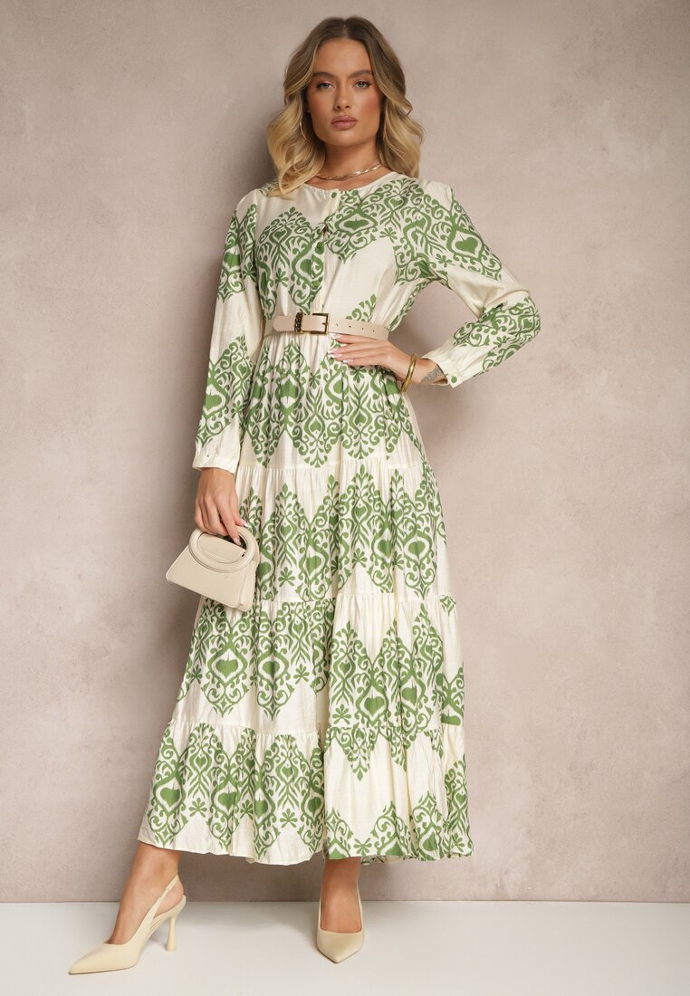 Rochie Verde Cloș din Viscoză cu Nasturi Ilathinna