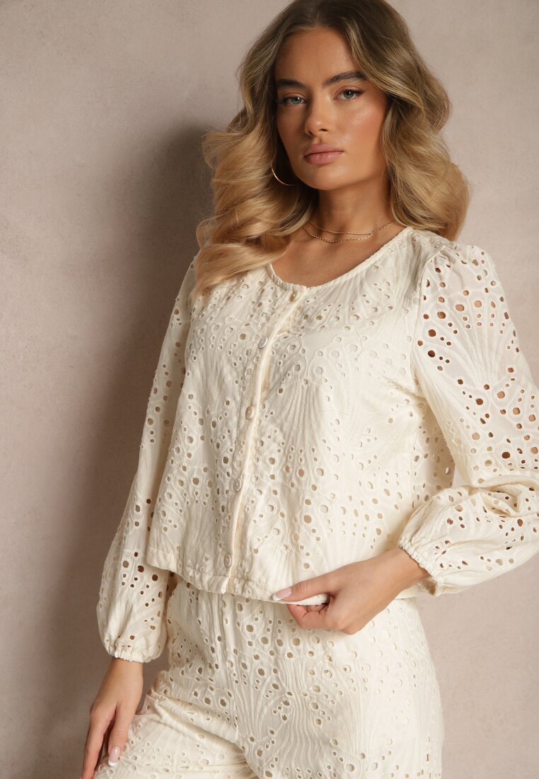 Cămașă Bej Din Bumbac Decorată Cu Broderie Fonliria