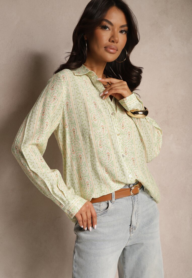 Cămașă Verde din viscoză Decorată cu model floral discret Aredina