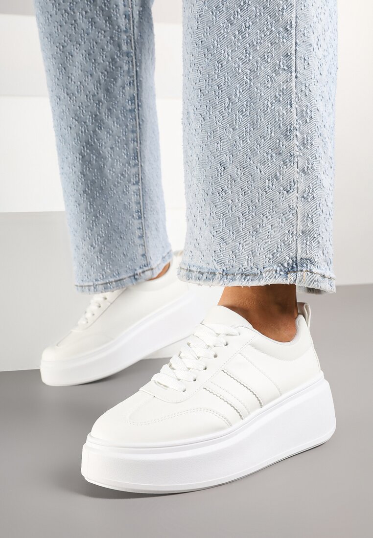 Adidași Albi Clasici cu Talpă Groasă și Platformă Adessia