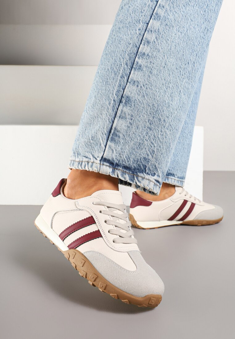 Adidași Bej și Bordeaux cu Benzi Decorative Atompia