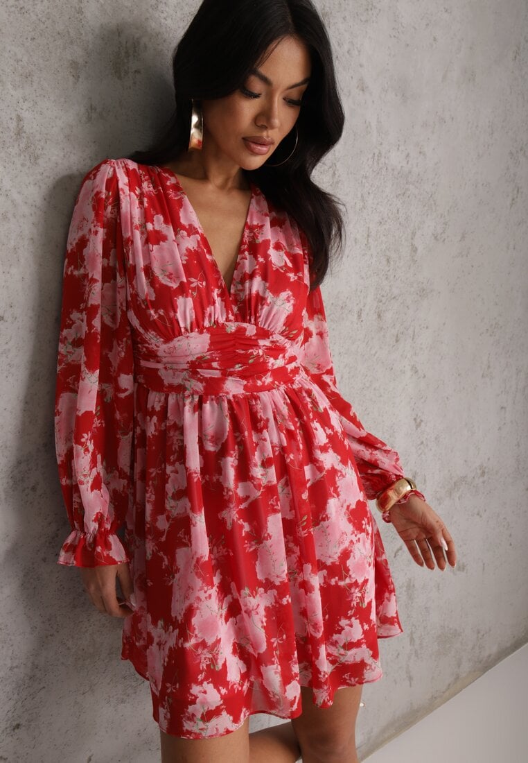 Rochie Cloș Roșie cu Imprimeu Floral Awerdia