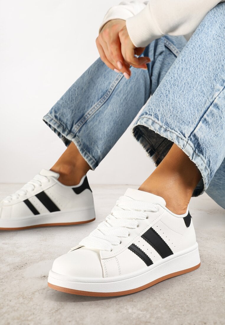 Sneakers Albe cu Platformă Joasă cu Petice Flordexia