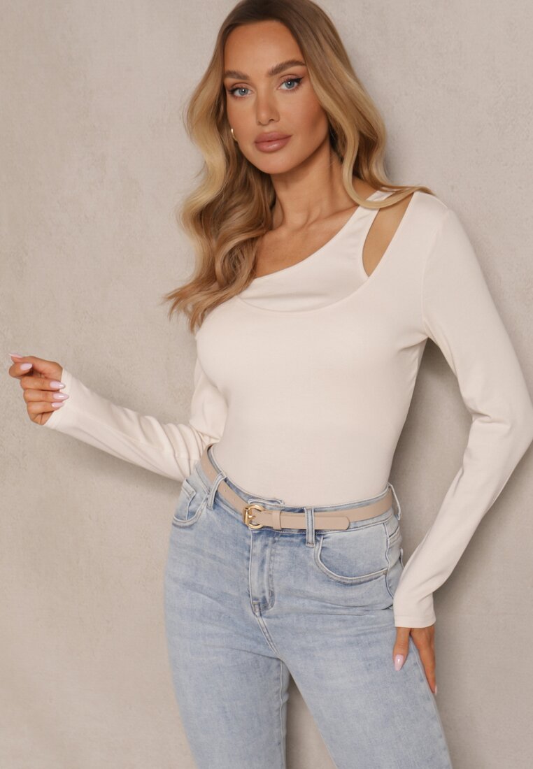 Bluză bej cu Croială Asimetrică Tatorella