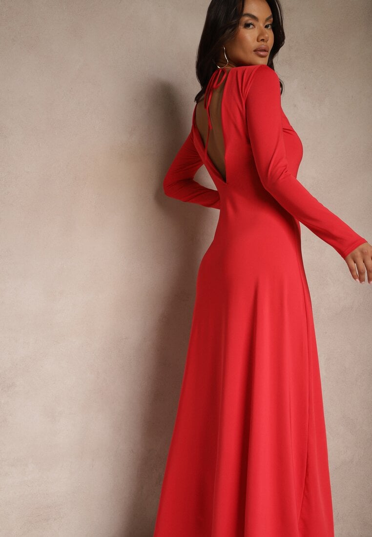 Rochie Roșie din viscoză cu croi evazat cu decupaj la spate Isollina