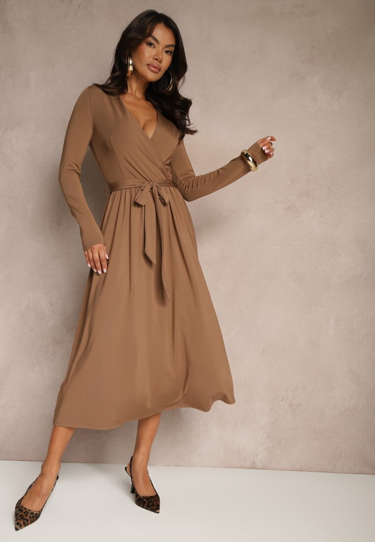 Rochie Maro Cambrată cu curea cu amestec de vâscoză Hrestalia