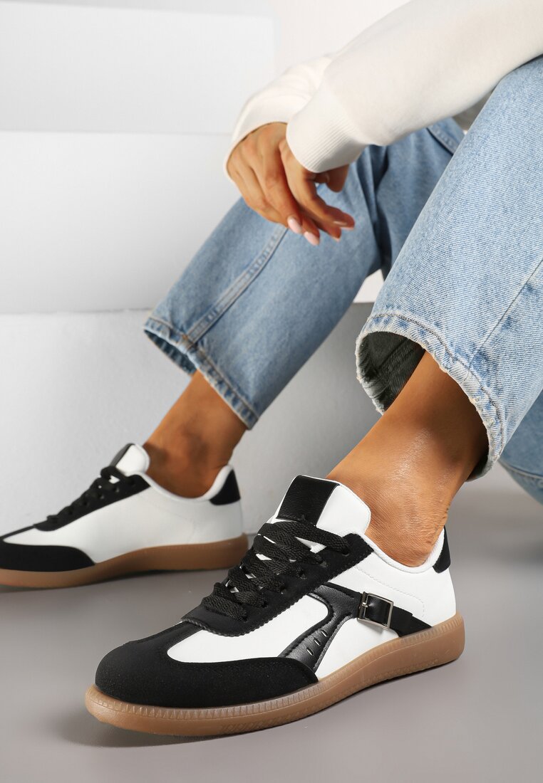 Adidași Negru-Alb Clasici Tenisi Decorați cu Cataramă Senaniela