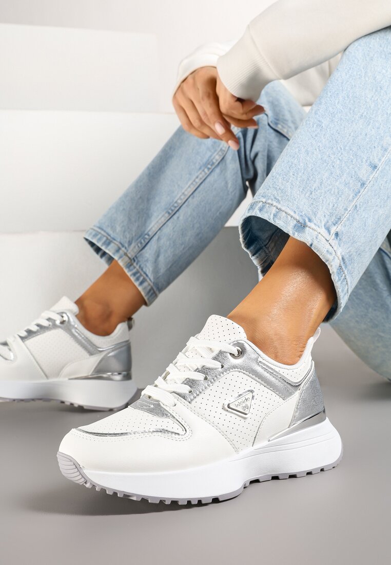 Adidași Albi decorați cu perforații și aplicație geometrică Senilanea