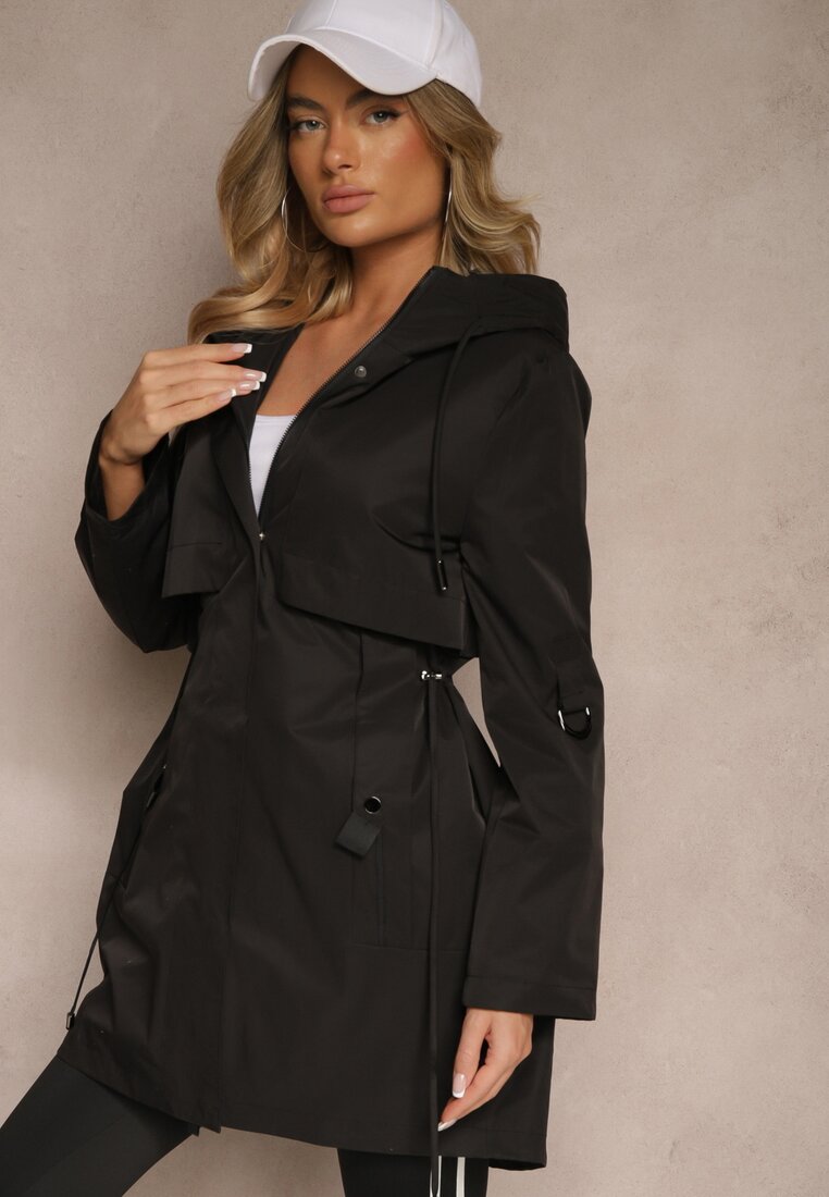 Palton Negru Geacă Jachetă de vânt cu Glugă Arivina