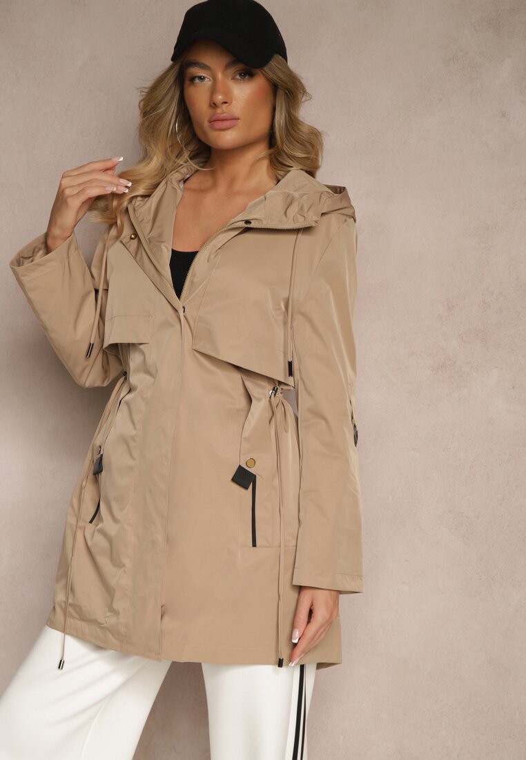 Geacă de vânt tip palton Maro deschis cu Glugă Arivina