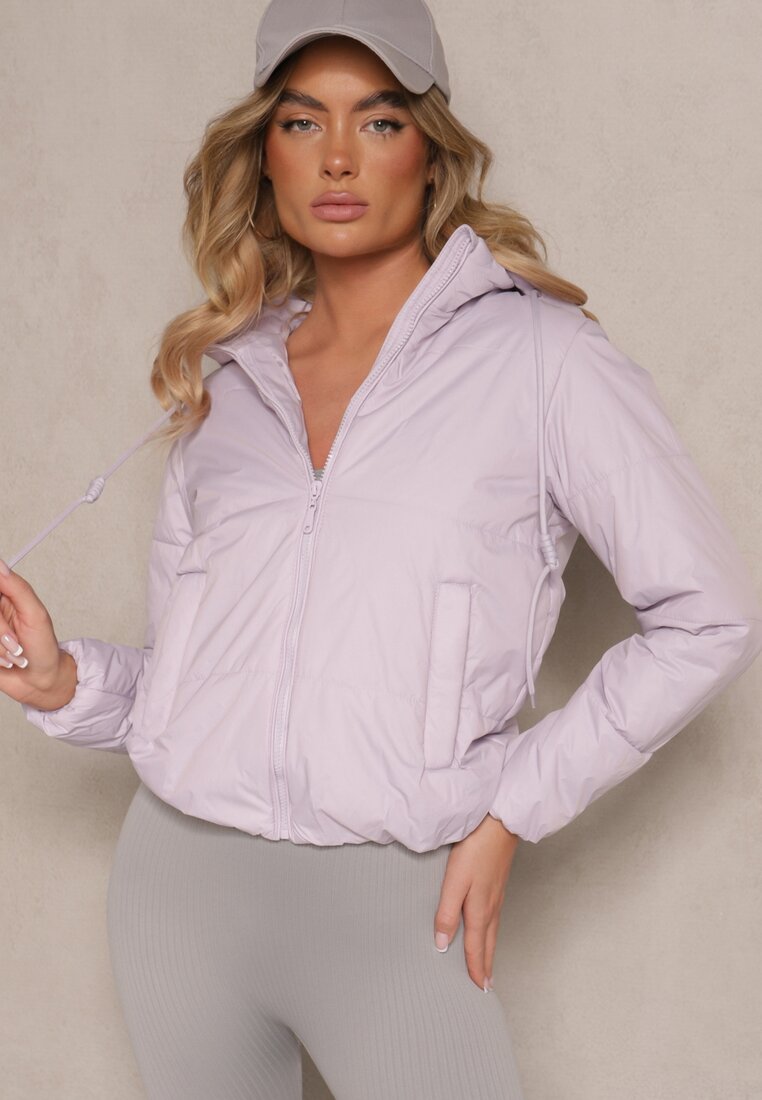 Jachetă matlasată mov deschis cu glugă detașabilă din țesătură Kaliran