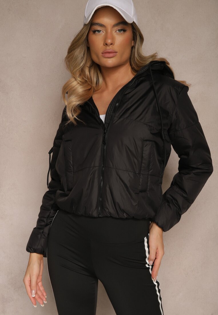Jachetă Neagră Matlasată cu Glugă Detașabilă din Țesătură Kaliran