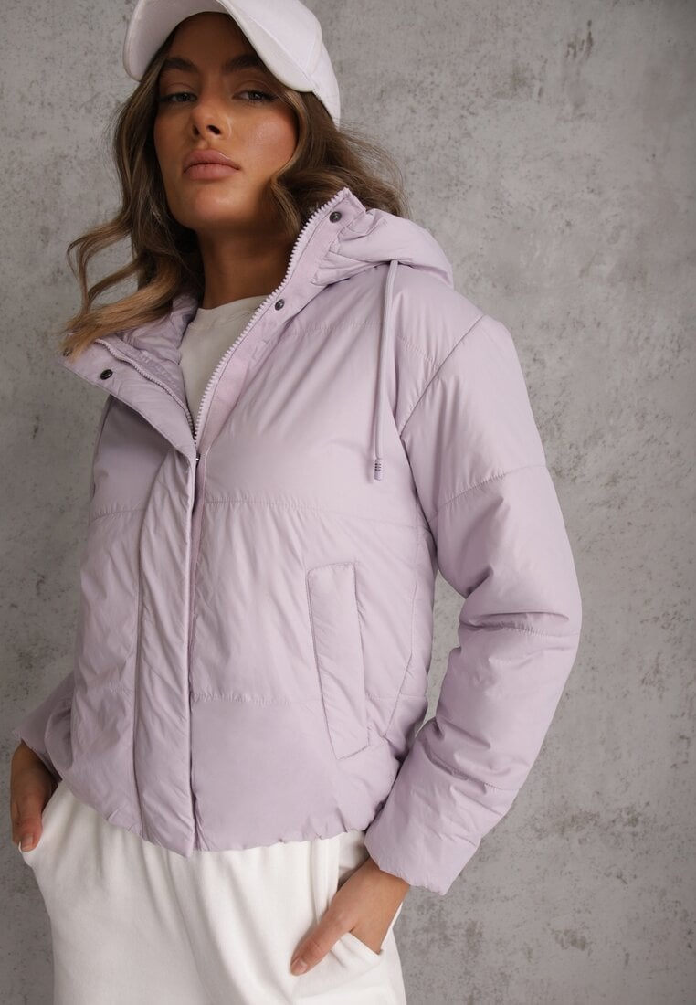 Jachetă Mov deschis cu matlasare amplă și cu glugă nedetașabilă Ninilira