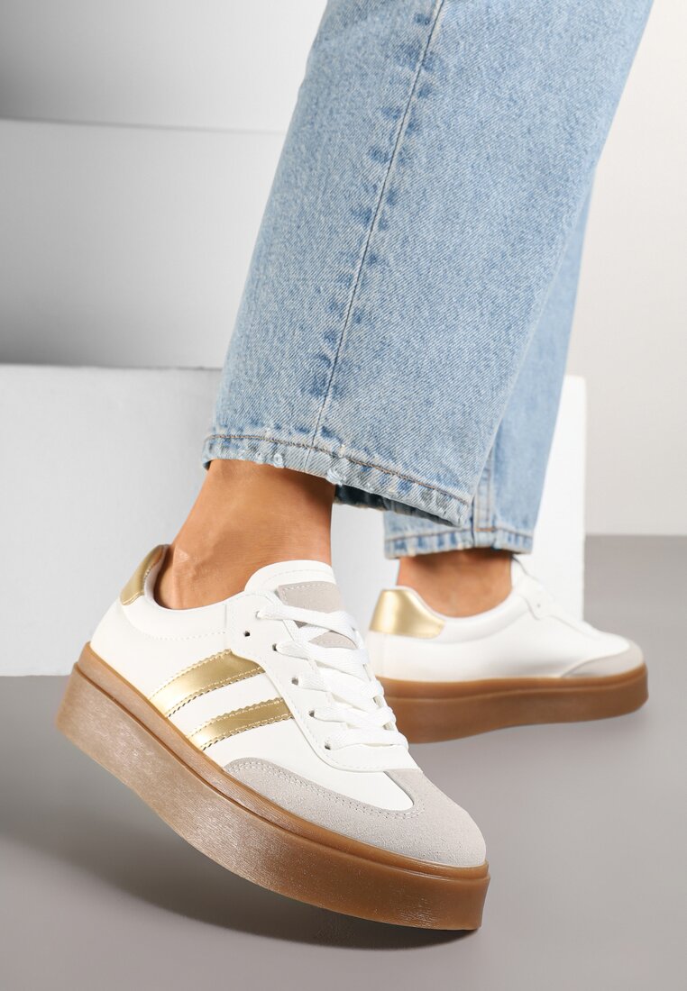 Adidași Clasici Alb-Aurii cu platformă joasă Denirla