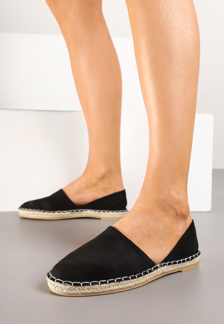 Espadrile Negre decorate cu decupaje și împletitură Wommea