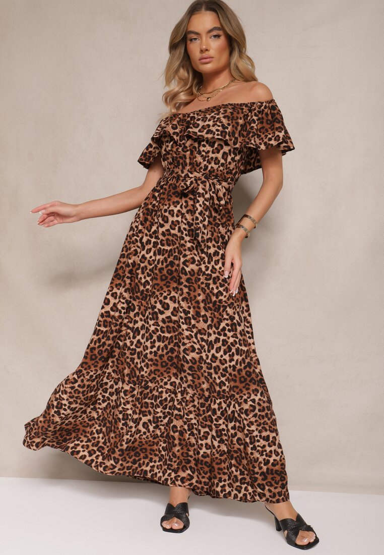 Rochie Maro Spaniolă cu imprimeu leopard, cu croială cloș, cu elastic în talie Giterta