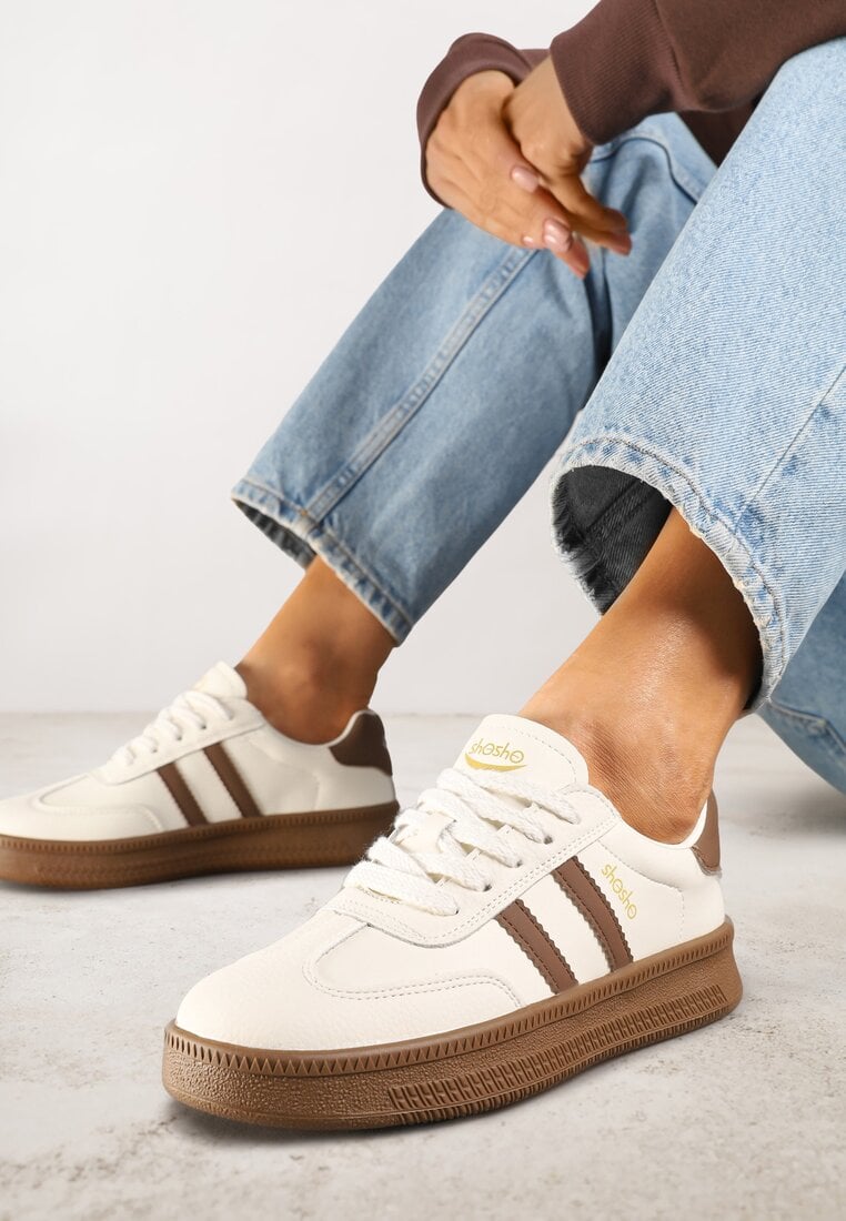 Adidași Sport Bej-Maro cu Benzi Decorative și Cusături Wenilan