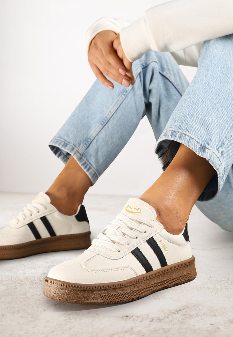 Adidași Bej-Negre Sport cu Benzi Decorative și Cusături Wenilan