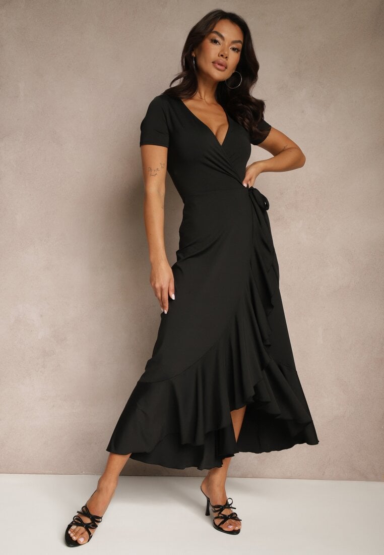 Rochie Neagră cu Fason petrecut cu volane Zleffia